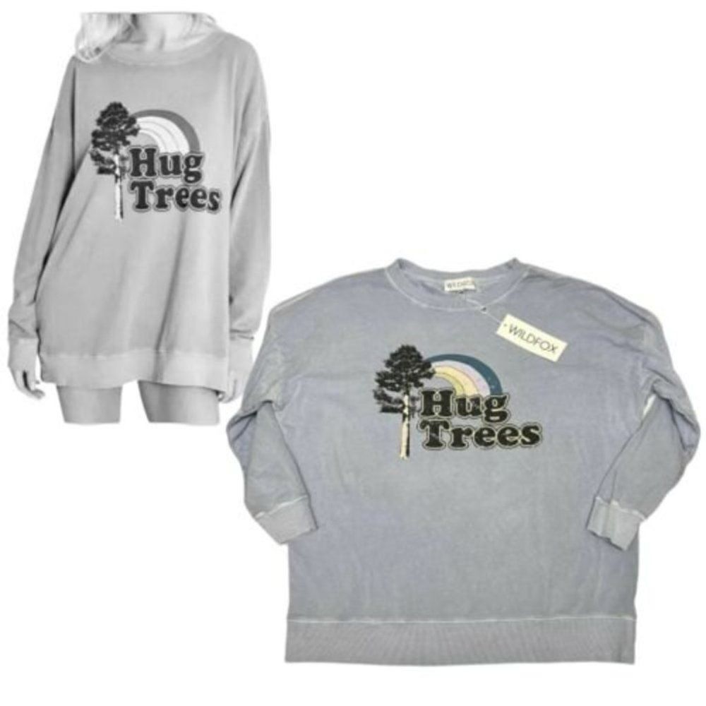 WILDFOX Roadtrip HUG TREES Sweatshirt Distressed Lounge Oversized Beach…